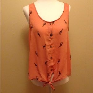 Pink Rose Giraffe tank with tie front. Size M.